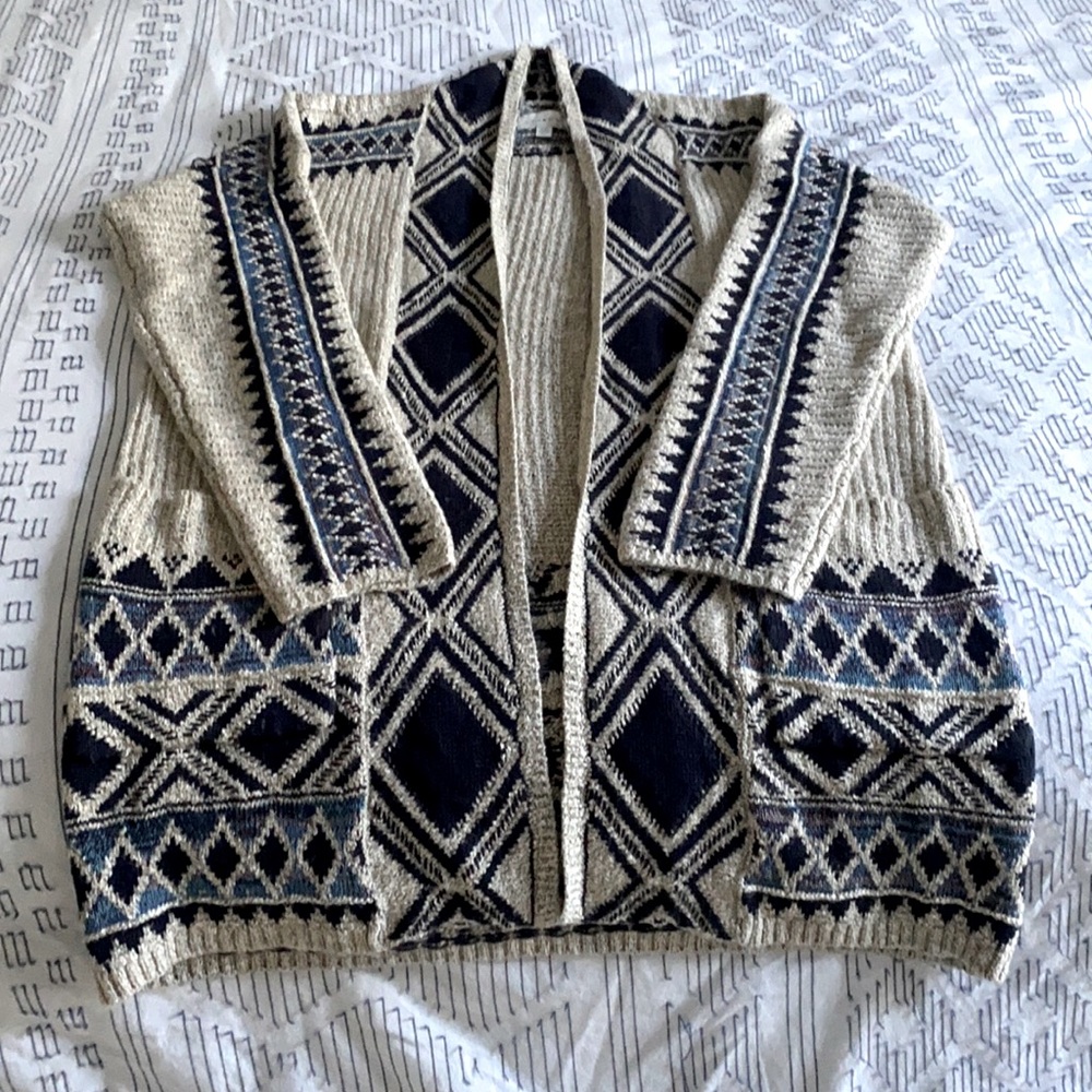 Lucky Brand Cardigan Sweater Tribal Aztec Western Print